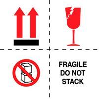 #DL4501 4 x 4" Fragile Do Not Stack (Boxes/Arrows/Broken Glass)