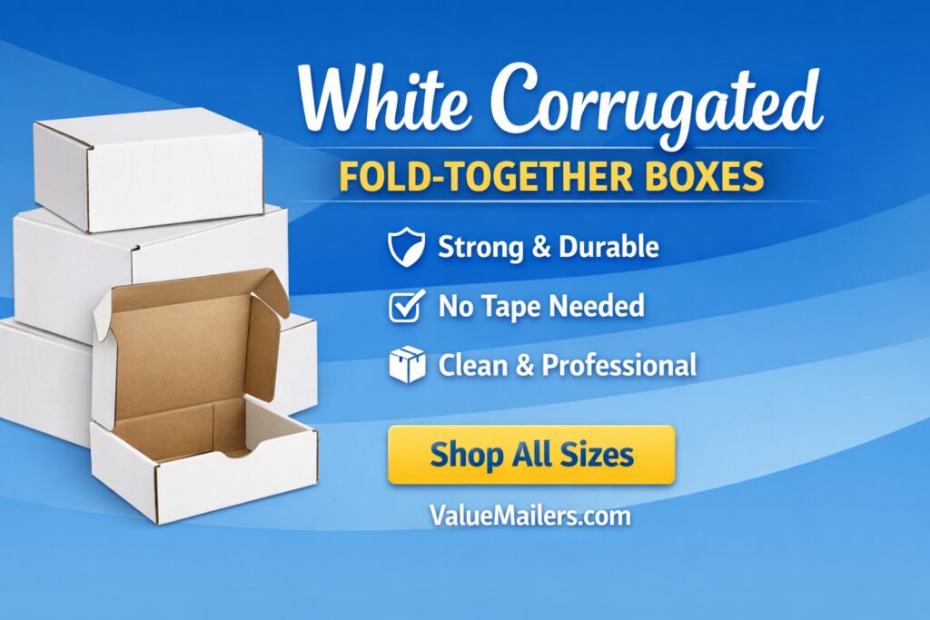 white corrugated fold together shipping boxes