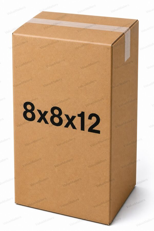 8x8x12 kraft corrugated shipping box, 32 ECT brown box from ValueMailers