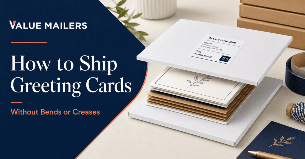 Greeting cards protected in ValueMailers stay-flat mailers for shipping