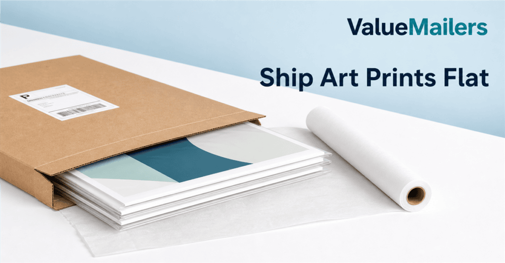 ValueMailers stay-flat mailer with protected art prints and packing tissue paper
