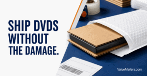 DVD case protected with corrugated stiffeners inside a white bubble mailer