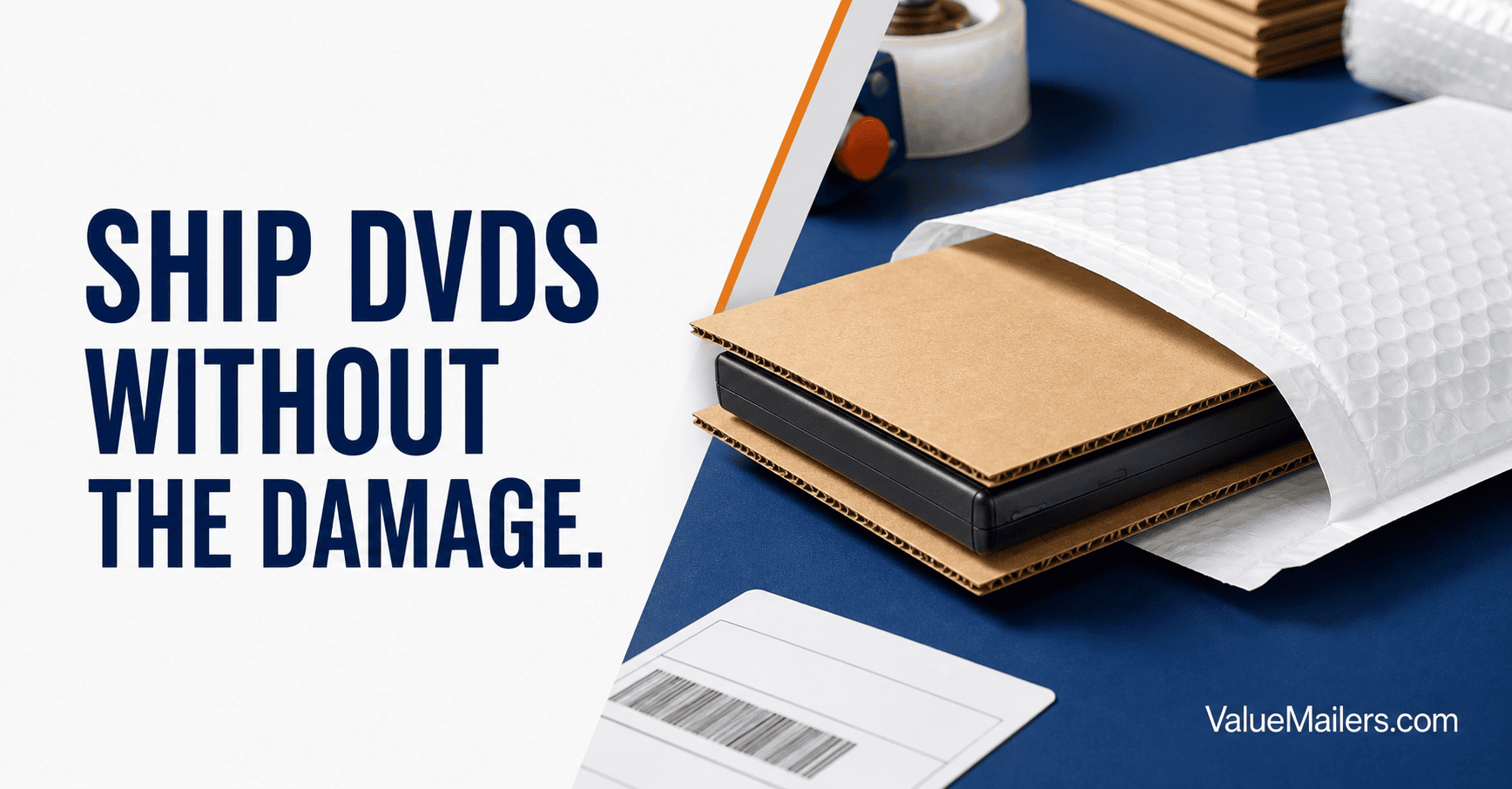 DVD case protected with corrugated stiffeners inside a white bubble mailer